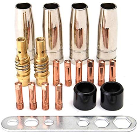 BALLSHOP Schweißbrenner Verschleißteile Verschleissteile Set 19 Teilig MIG MAG MB15 Gasdüse Düsenstock mit 0,8 Stromdüsen Isolierhülse Schweißzubehör Set