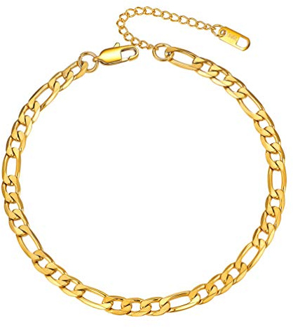 PROSTEEL Bracelet de Cheville Femme Plaqué Or Bracelet de Pied 22+5cm Figaro Chain Anklet