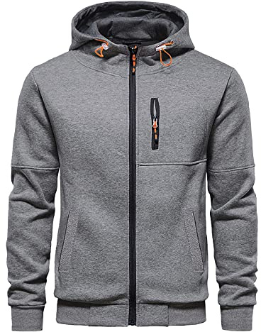 CTU Sudaderas con capucha para hombre, con cremallera, manga larga, forro polar, tallas S-3XL, Gris claro., XL