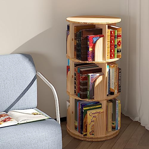 Lexza 3 Tier 360 Display Rotating Bookshelf, Revolving Bookcase for Kids&Adults, Rotating Bookshelf Tower for Preschoolers' Classrooms, Nursery, Bedrooms, Living Room