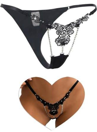 comeondear String Ficelle Femme Sexy Érotique sous Vetements Feminins G-String Chic Grande Taille Culotte Tanga Bijoux Slip Taille Basse Underwear Thong T-Back 1-Noir,S
