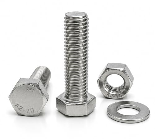 NOLDAR | Tornillos con cabeza hexagonal M8 x 70mm. Acero inoxidable AISI 304 (A2). Incluye 10 tornillos con 10 tuercas y 10 arandelas (30 piezas). Tornillos con rosca completa