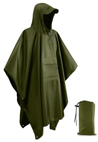 Evolpor Waterproof Poncho Adult,Poncho Waterproof Adult Lightweight Reusable Rain Poncho Adult Waterproof,Waterproof Raincoat for Outdoor Camping Hiking Traveling Cycling (GREEN)
