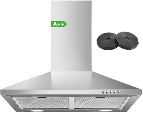 SNDOAS Hotte Aspirante 60cm, Classe A++, Hotte Cuisine avec 2 Filtres à Charbon, Débit d'Air Puissant 350 m³/h, 3 Vitesses, Evacuation ou Recyclage, Éclairage LED