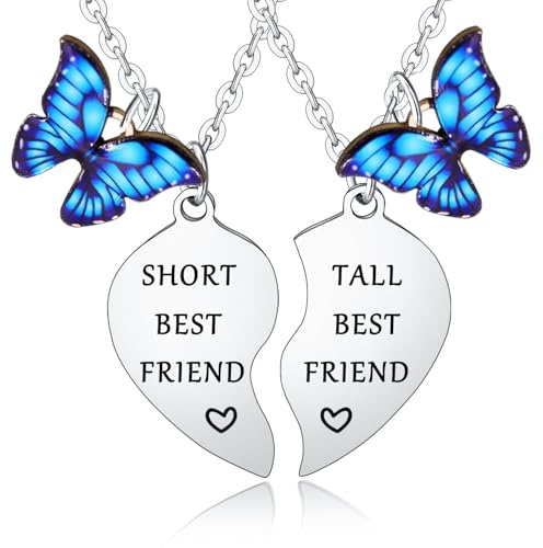 Funny Best Friend Necklaces Gifts Friendship Necklace for 2 Best Friend Necklace Heart Matching Blue Butterfly Charm Necklace Gift for Friends Bestie Sister Christmas Birthday Gift Friendship Gifts