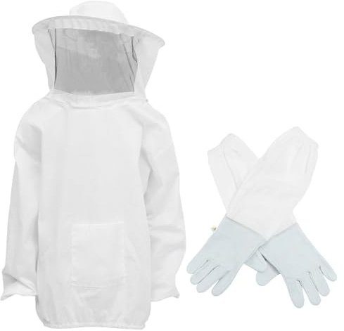 Gatuida 1 Ensemble costume d'apiculture entrée L'abeille ruche fourgon né chapeau apiculteur vareuse apiculture matériel d' vêtements de travail d'apiculteur suède blanche