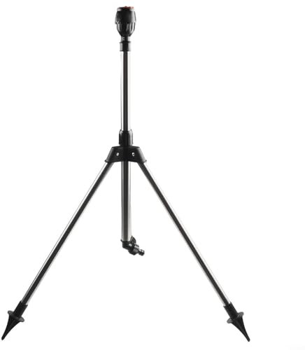Puupaa Aspersor de agua al aire libre para patio, césped, aspersor giratorio automático con trípode ajustable, boquilla de riego de 360 grados para riego de césped de jardín