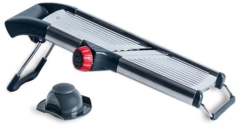 Lacor - 60274 - Mandolino ProSlice, 2 lame, 2 tipi di taglio, Fette 0-9 mm, Julienne 4,5 e 9 mm, Protezione per le dita, Lama staccabile, Acciaio inossidabile, 41,5x13,5 cm