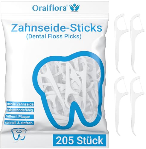 205x Zahnseide-Sticks – Dental Floss Picks – Oralflora – Zahnzwischenraum-Reinigung für Zahnpflege & gesundes Zahnfleisch & Backenzähne – 2in1 mit Zahnstocher am Griff
