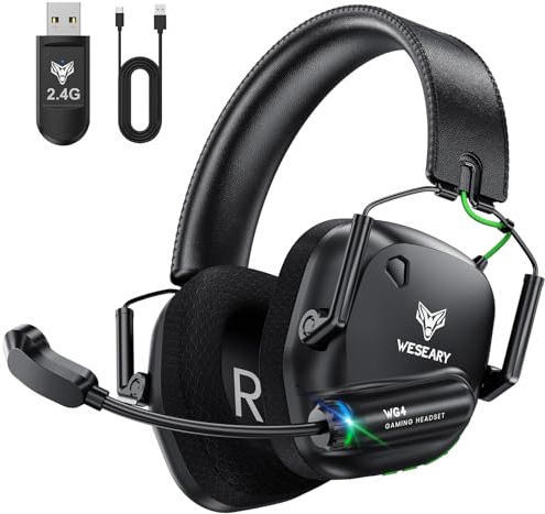 WESEARY Wireless 2.4GHz Gaming Headset for PS5, PS4, Mac, Switch, Mobile, Gaming Headphones with Crystal-Clear ENC Mic, Bluetooth 5.4, Ultra-Low Latency, Stereo Bluetooth Headset for PC