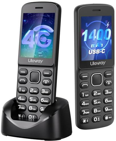 Usteetic 4G Unlocked Basic Mobile Phone for Seniors, Loud and Clear Sound, Big Button, Lightweight (100g), Easy to Use, 2.4 Color Display, FM Radio, Bluetooth, 1400mAh Battery (Black)