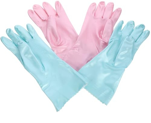 Alipis Rubber Dishwashing Gloves 2 Pairs Large Waterproof Cleaning Mittens with Fleece Lining for Kitchen and Household Chores, Reusable Protective Washing Gloves