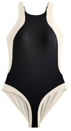 NEXT Mujeres Bañador de Cuello Alto con Escote Halter y Efecto Vientre Plano Black/Ecru 40