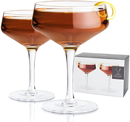 Viski Raye Angled Stemmed Crystal Coupe Cocktail Glasses, Champagne Coupe Glasses, Drinkware Set, Espresso Martini Glasses, Set of 2, 7oz