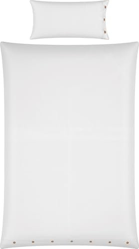 Erwin Müller Bettwäsche, Bettgarnitur Halbleine Uni Deggendorf - für kühle Tage, feuchtigkeitsregulierend, rustikale Holzknöpfe - weiß Größe 80x80 cm / 135x200 cm