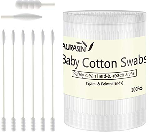 Baby Cotton Swabs, Paper Sticks Cotton Buds for Baby Ear Nose Clean-200Pcs(Spiral and Pointed)