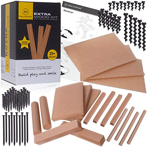 MALUVRIAN Arts and Craft Kit for Kids Extra Foam Wood Kit with 18 Pieces of Craft Foam Wood | Kids Tool Set | Building Toys Educational | Learning Toys | STEAM STEM Toys for Boys and Girls