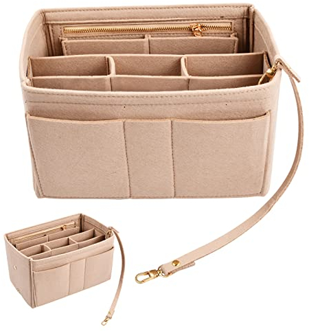 Vesaneae Filz Handtaschen Organizer, Beige, Klein Taschen Organizer, Einsatz mit Schlüsselkette, Innentaschen für Handtaschen, Taschenorganizer für Frauen, Damen