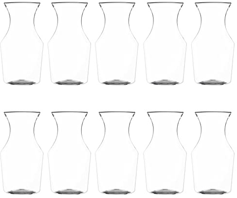 Reserve Plastic Disposable Wine Carafe with Lid 12 oz. Set of 10, Bulk Pack - Perfect for Wine, Water, Juices and Other Beverages - Clear