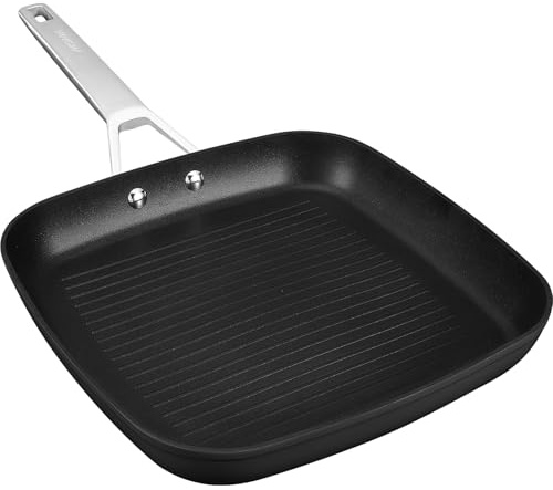 MsMk 11 Inch Induction Grill Pan, Bacon Carbonize also Nonstick, PFOA Free Non-Toxic, Stay-Cool Handle, Scratch-resistant, Induction Griddle Pan for Stove Top