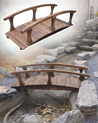 ZIMGOD Pont de Jardin Pont en Bois D'aménagement Paysager pour Jardin d'eau D'étang, Ponts de Jardin Voûtés Extérieurs, Pont D'étang à Poissons Au-Dessus de l'eau/Ruisseau, Passerelle Décorative