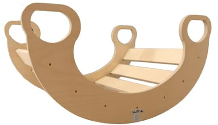 mamikids Rainbow Rocker Dindolò – Balancín y arco Montessoriano para niños de madera natural 70 x 50 x 40 cm, arco Montessori con escalada para niños, juegos educativos para regalo de niño, fabricado