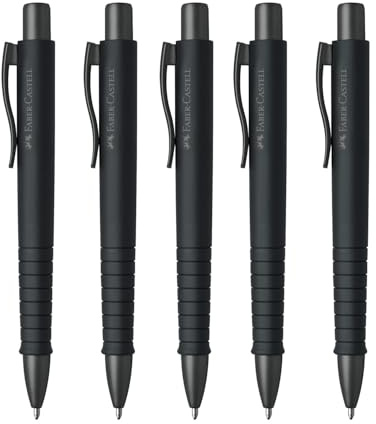 Faber-Castell 205255 - Bolígrafo Poly Ball Urban Negro, 5 piezas, con recambio XB reemplazable, a prueba de documentos
