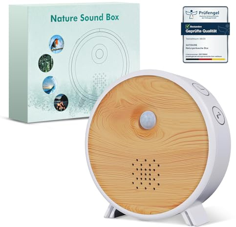 Satisure Naturgeräusche Box mit Bewegungsmelder, Wandhalterung Timer, Vogelgesang & Waldquelle, 9 Vogelgesang, Bachgeflüster, Meeresrauschen für Toilette