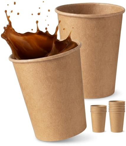 Commerline 500 Unidades de Vasos de Café para Llevar | 200 ml, Marrón | Tazas de Cartón para Café | Té y Vinos Calientes | Vasos Desechables de Papel Kraft