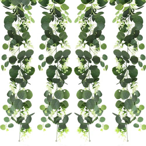 180CM Faux Eucalyptus Garland Artificial Eucalyptus Garland Fake Hanging Greenery Vine Artificial Foliage Fake Leaves Ivy Table Runner for Wedding Party Garden Office Backdrop Arch Wall Decor (4)
