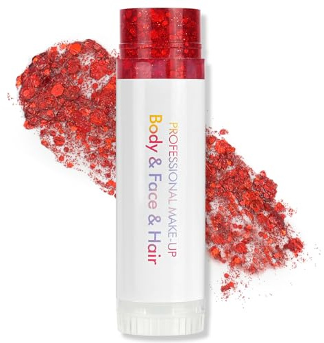 AOOWU Body Glitter Stick, Highlighter Makeup Stick Glitter Powder Waterproof Glitter Shiny for Women Face Glitters Shimmer Sparkle Powder for Hair Lip Nails Body Glitter Makeup(Red)