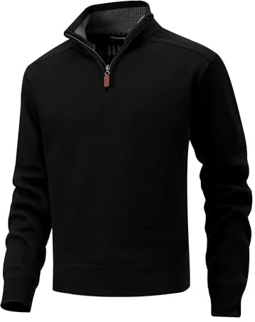CoXuantion Pull Homme Col Montant Pullover 1/4 Zip Tricoté d'hiver Chaud Pulls Basique Sweat Pullover Tricoté Manches Longues Polaire Slim Fit Sweater L,Noir