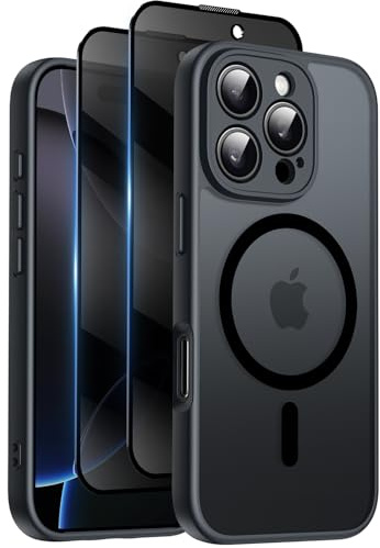 Qasyfanc for iPhone 16 Pro Max Case, Privacy Screen Protectors X2, Black | Compatible with MagSafe, Camera Protection, 15FT Military Drop Protection, Translucent Matte Shockproof Phone Cover