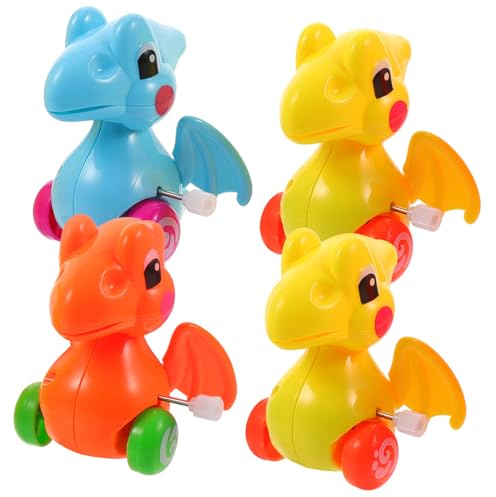 CLISPEED 4pièces Jouet à Remonter Voiture Dinosaure pour Garçon Fille Lot de Jouets De Dragon Mini Dinosaures De Poche Modèle Réduit
