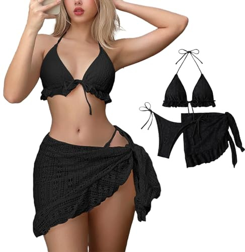 ZCJ Conjuntos de Bikini de 3 Piezas para Mujer, Bikini Triángulo Sexy con Falda de Tul, Ajuste en Espalda y Laterales