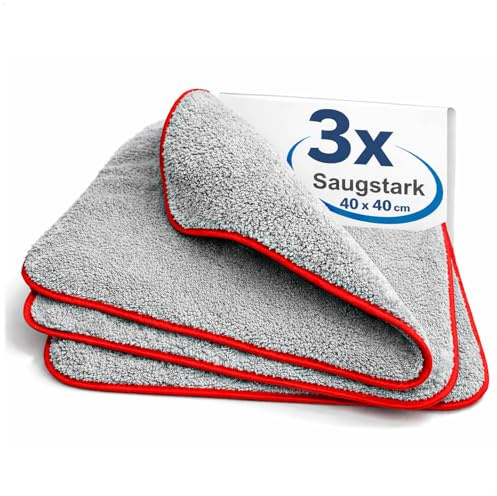 com-four® 3 panni in microfibra 40x40 cm – panni assorbenti 85% poliestere e 15% poliammide – tessuti senza pelucchi per cura auto, lucidatura e pulizia