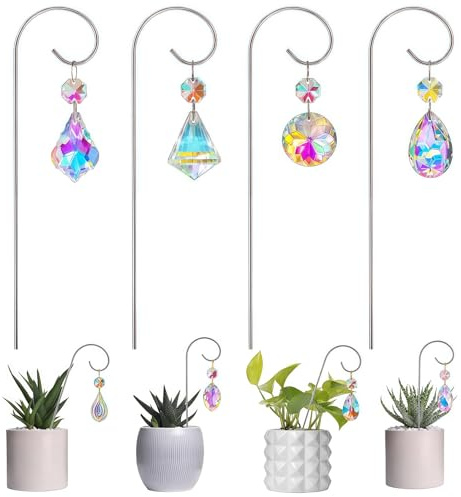 Gemejutor Set de 4 Mini Enrejados con Prisma de Cristal, Decoración de Plantas, Atrapasol para Interiores y Macetas Pequeñas