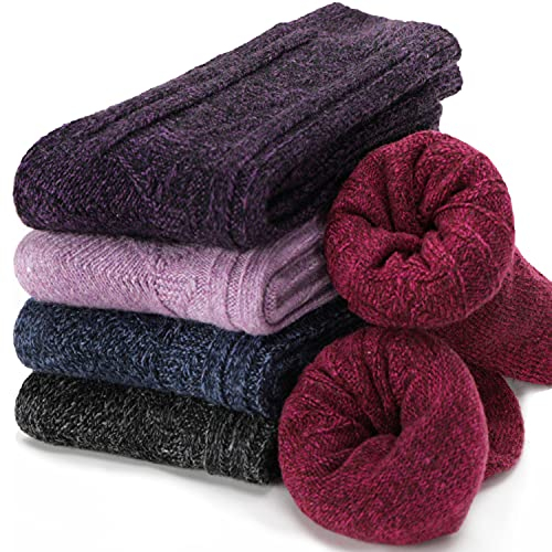 EBMORE Womens Merino Wool Thermal Socks Warm Long Comfy Work Soft Boot Winter Novelty Long Cold Socks for Ladies 5 Pack(Mix Color A)