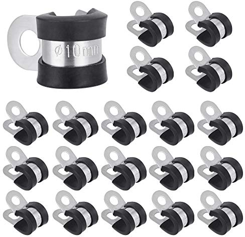 BUZIFU 20 Stk Rohrschelle Edelstahl Schraubrohrschelle 10mm Gelenkrohrschellen Gummi Gelenkschellen R-förmige Rohrbefestigung Leitungsschelle mit Gummieinlage Schlauchschellen Rohrklemme für Kabel