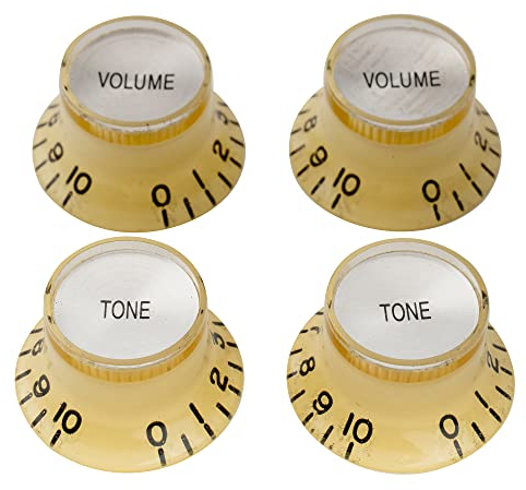 Musiclily Pro Zoll Gitarre Knöpfe Potiknöpfe Top Hat Bell Knobs 2 Volume 2 Tone Set für USA Les Paul SG Style E-Gitarre, Creme mit Silber Metalleinlage