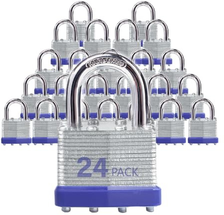 XanHen Keyed Alike Laminated Steel Keyed Padlocks with Normal Shackle, 24 Pack, for Hasp Latch, Sheds, Fences, Storage Locker, School, Gym