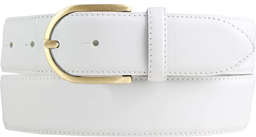 BELTINGER Cintura in denim di alta qualità in pelle bovina pieno fiore con fibbia dorata 4,0 cm | Cintura in pelle curva da donna 40mm | Cintura in jeans made in Italy | Bianco 85cm