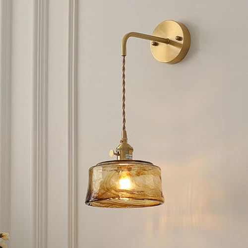 YOOCHUENG Applique da Parete con Interruttore per Camera da Letto Vintage Vetro,E27(Lampadina Non Inclusa),Applique da Muro Pendente,Cablata Fissa con Foratura,per Comodino Soggiorno Corridoio