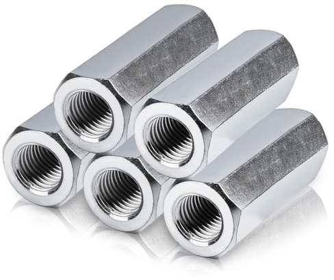 Hicarer 5 Pcs 014973322175 Coupling Nuts 3/8-24 x 1-1/8 Hex Coupling Nut with Zinc Plate Threaded Rod Connector