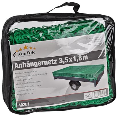 Kestek Anhängernetz 1,8x3,5m, grün - Gepäcknetz, Abdecknetz zur Ladungssicherung, robust, rutschfest, ideal für sicheren Transport und Abdeckung von Gütern und Lasten