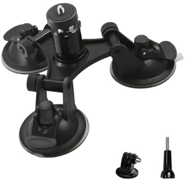 Car Camera Suction Mount with 360 Degree Tripod Head, Triple Suction Cups for Enhanced Stability for Action Cameras, suitable for Gopro, for Insta360 and Other Action Cameras