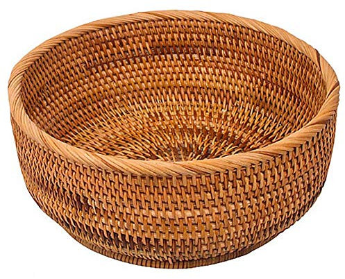 Xuzxinze Natural Rattan Round Fruit Basket Wicker Tabletop Bread Serving Tray Weaving Food Storage Bowls(Large, 1Pcs)