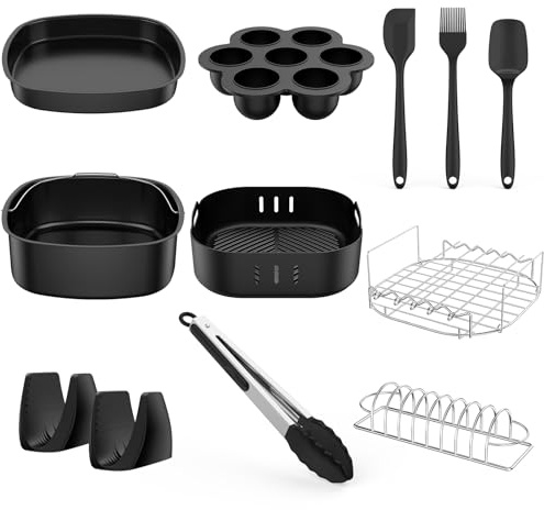 Accesorios freidora de Aire, Air Fryer Accesorios con Molde Silicona freidora de Aire, Accesorios para freidora sin Aceite COSORI Cecotec Ninja Philips EVVO 5,5L 6L 6,2L 6,5L, Rejilla airfryer Pinzas