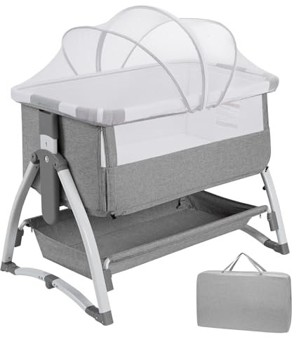 Berceau Cododo 4 en 1, Berceau Bébé, Lit Bébé avec Matelas et Moustiquaire, Mode Balancelle et Inclinaison, 7 Hauteur Réglable, pour 0-6 Mois