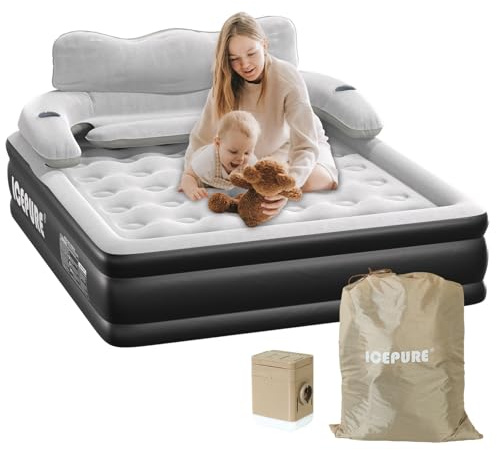 ICEPURE Luftmatratze Doppelbett 150x200x46CM, mit abnehmbarem Rückenlehne, 660 Pfund Tragkraft, selbstaufblasend mit 4000mAh Pumpe und Beleuchtung hautfreundlich robust und tragbar, Zelten und Familie